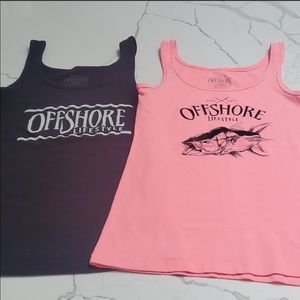 Two OffShore Lifestyle Tank Tops- Pink and Black, Size Medium